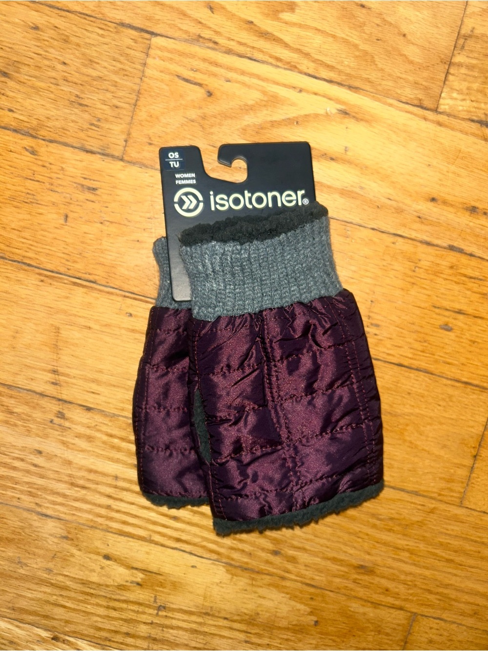 ISTONER Quilted Purple Winter Fingerless Mitts with Gray Cuff OS